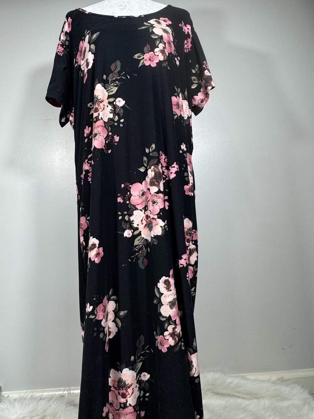 Bobbie Brooks Black Maxi Dress with Pink Floral Print